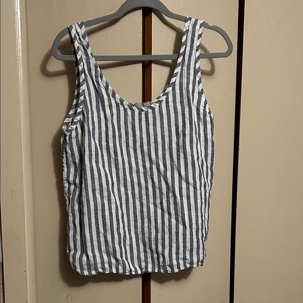 Everlane Blue and White Striped Linen Tank Top
